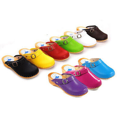 CLOGS Pantolette Sandalette Holz Leder Holzschuhe Holzclogs Damen Klotschen